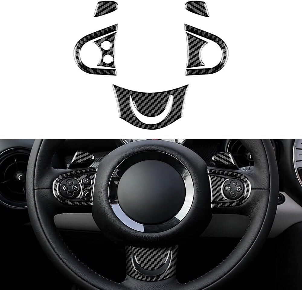 CYPHE AMBERMILE Carbon Fiber Fit for Mini Cooper Hardtop R56 Clubman R55 R57 Accessories Interior Car Steering Wheel Button Cover Sticker (Color : Black)