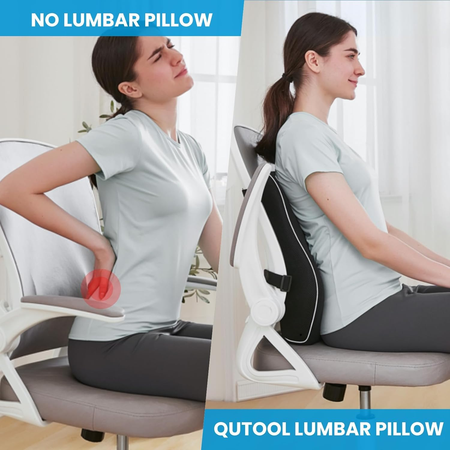 Lumbar Support Pillow for Office Chair,Office Home, College Dorm Room Essentials,Back Support Pillow for Car, Chair Cushions,Back Pain Relief,Mesh Cover Double Adjustable Straps image number 6