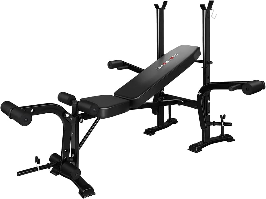 BLACK LORD Foldable Weight Bench Press with Butterfly Arm and Adjustable Barbell Rack, FID Bench with Biceps Bar, Multi-Station Home Gym Fitness Equipment for Strength Training, Max 250Kg, All Black image number 2