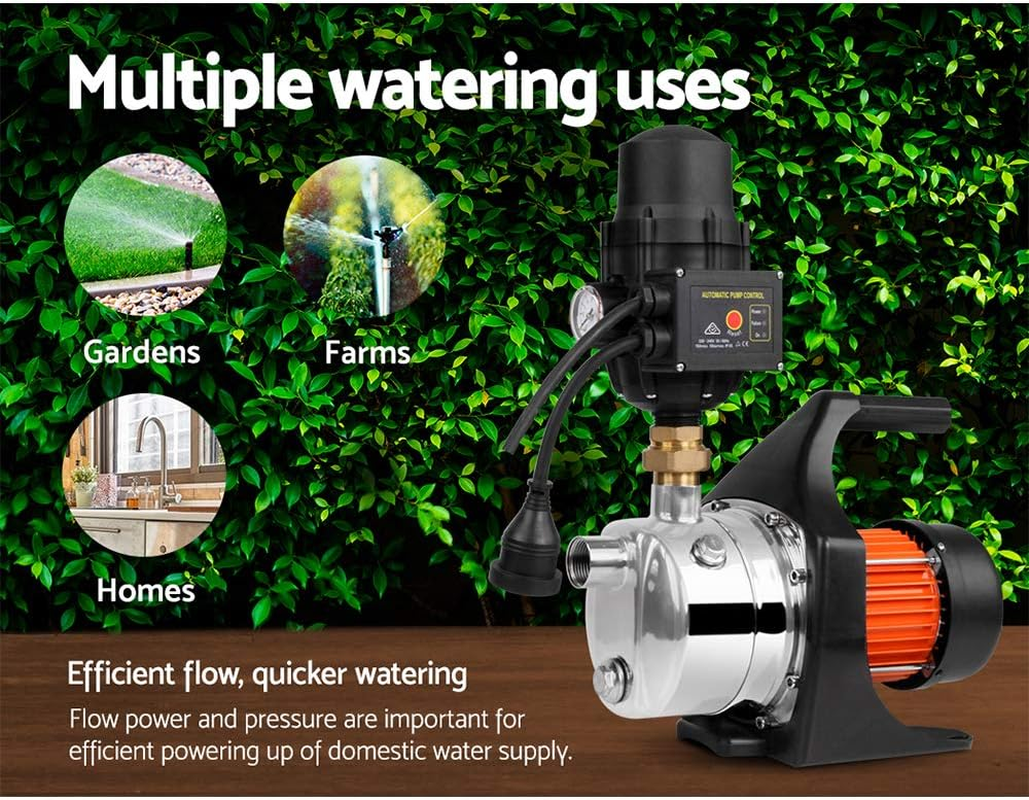 Giantz Water Pump, 2500W Electric High Pressure Garden Pumps Controller Irrigation for Pool Pond Tank Home Farm, Portable Automatic Switch Anti-Rust Stainless Steel Body Yellow Black image number 4