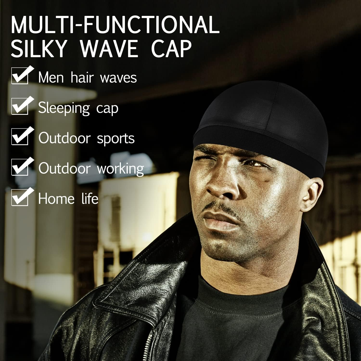 Sibba 3 Pieces Unisex Satin Silky Wave Caps 360 540 720 Wave Elastic Band Silky Durag Headwear Stockings Wig Beanie Cap image number 6