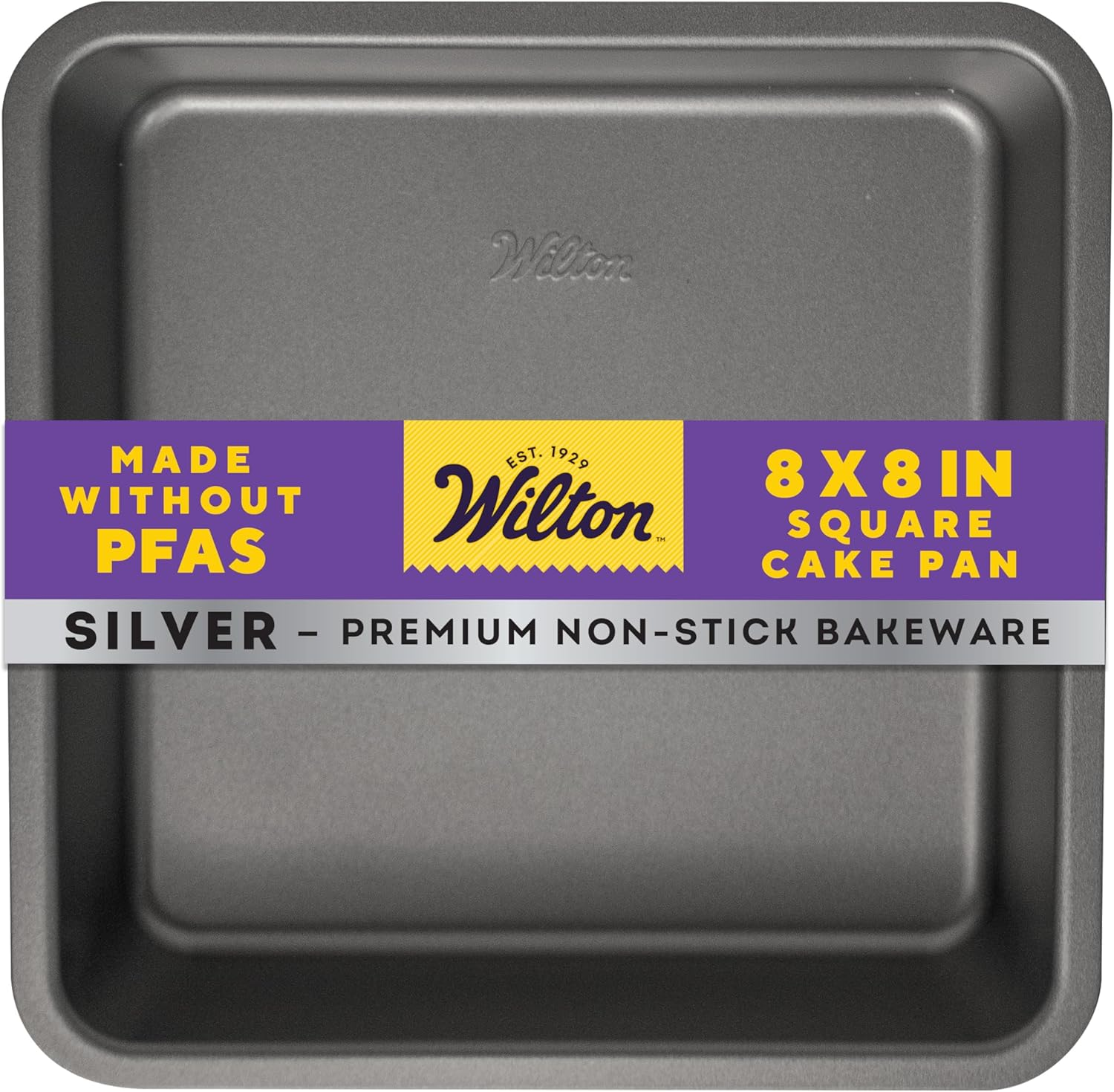 Wilton Silver Non Stick Square Cake Pan, Perfect for Brownies, Sheet Cake, Made without PFAS, Durable Steel, Even Heating, 8 X 8 In, Packaging May Vary image number 2