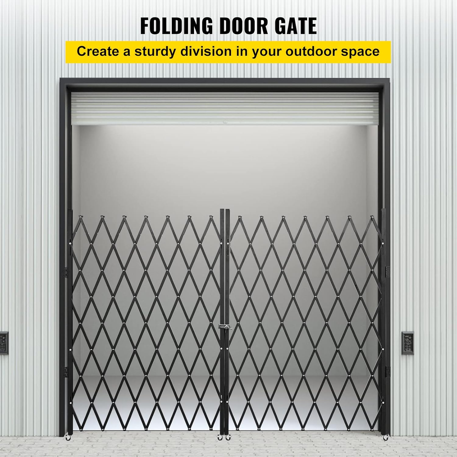 VEVOR Double Folding Security Gate, 61" H X 122" W Folding Door Gate, Steel Accordion Security Gate, Flexible Expanding Security Gate, 360&deg; Rolling Barricade Gate, Scissor Gate or Door with Keys image number 2