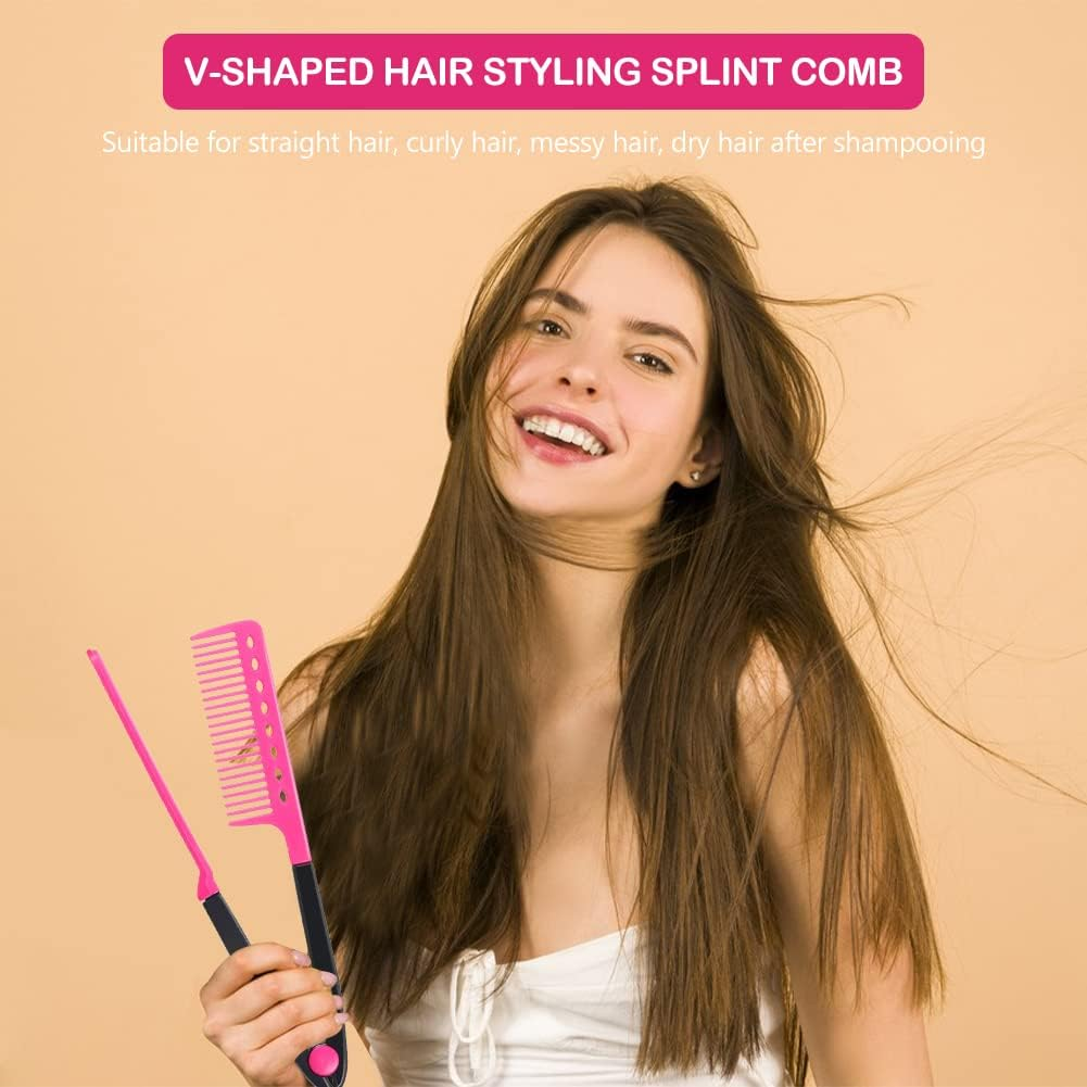 V Shaped Comb, Hair Straightening Plastic Comb, V Shape Comb, Hairdresser Styling Tool Comb for Hair Styling Hairdresser, Home, Curly Hair, Straight Hair to Prevent Tangling (Pack of 2) Butyeak image number 1
