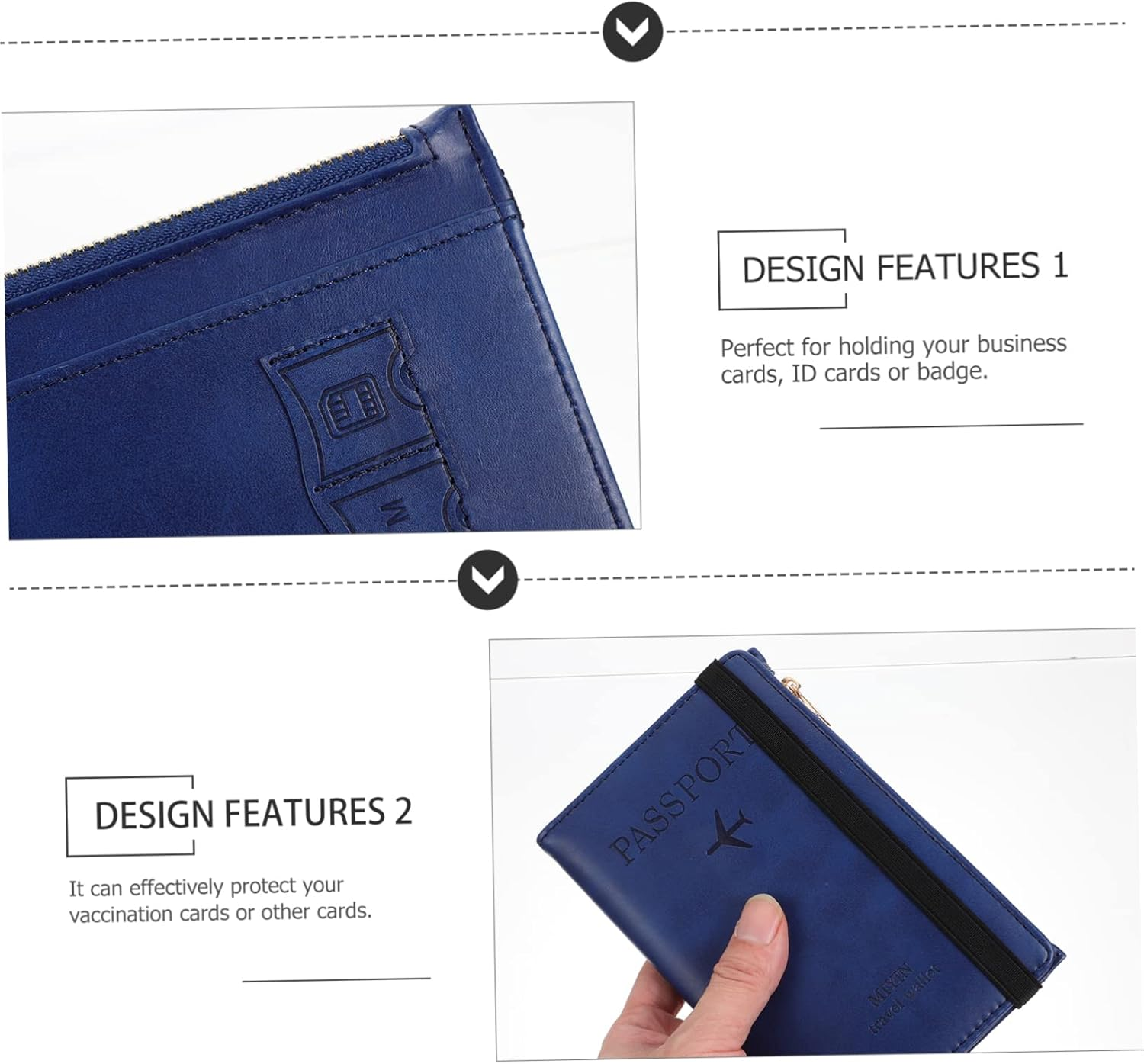 WATIIFUFU Pu Passport Cover RFID Blocking Cards Holder Business Card Organizer Slim Travel Passport Wallet for Men and Women Portable Gate Pass Protector in Navy Blue - Navy image number 3