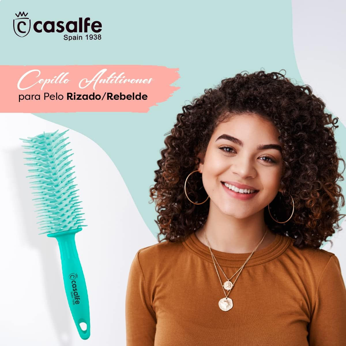 Casalfe Pro Curly Anti-Pull Brush for Curly/Rebel Hair, Hair Brush with Flexible Picks and Textured Nano, Prevents Hair Breakage, Tiffanys Colour image number 4