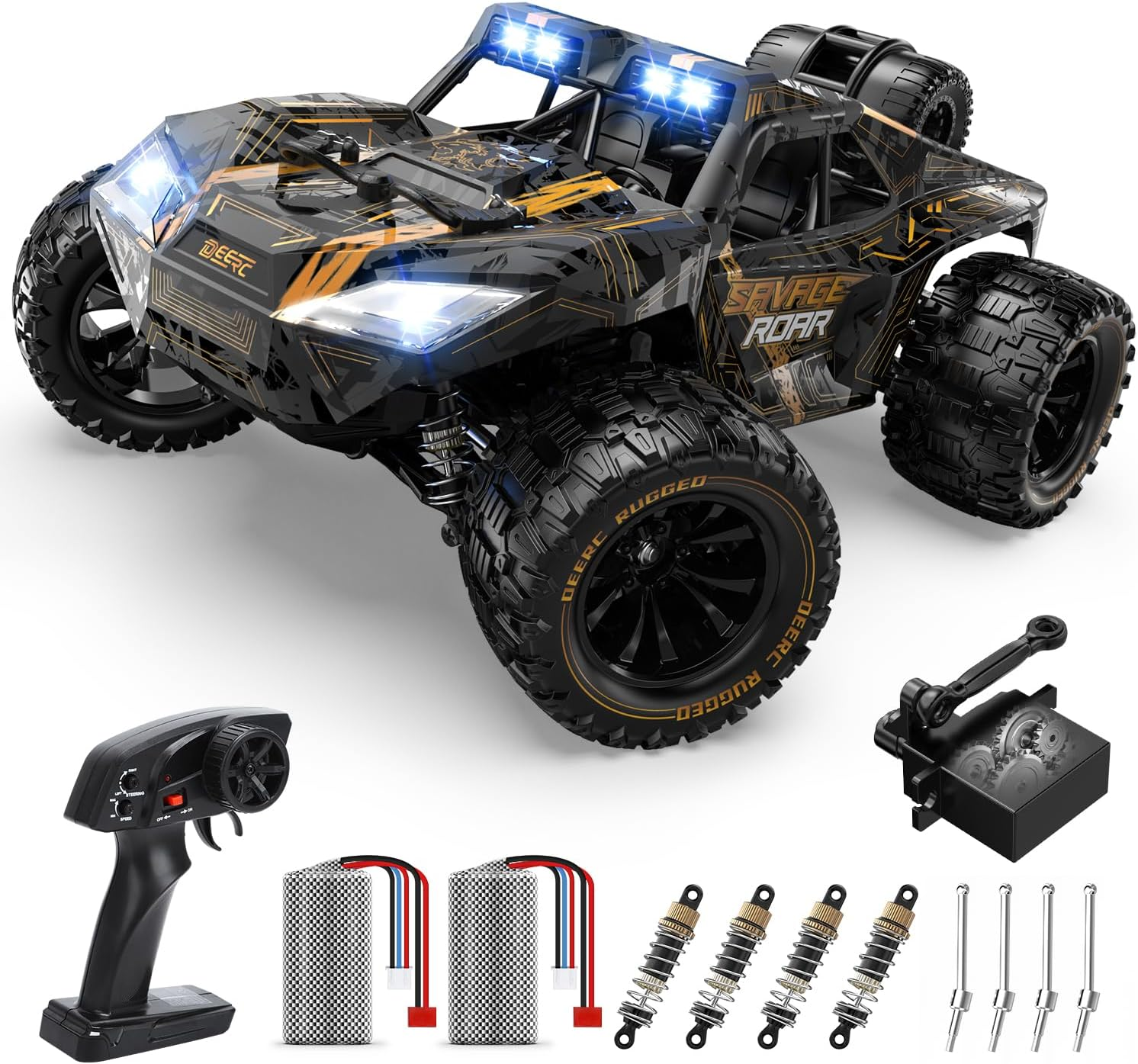 DEERC 1:14 All Terrain Fast RC Car, 40KPH High Speed RC Truck with LED Headlight for Boys, Offroad 2.4Ghz 4X4 Remote Control Car, Monster Truck Toy, 2 Batteries image number 4