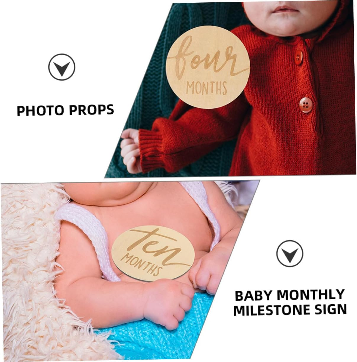 Milisten 12Pcs Growth Month Card Wooden Monthly Milestone Discs Milestone Signs for Newborn Born Keepsake Products image number 4