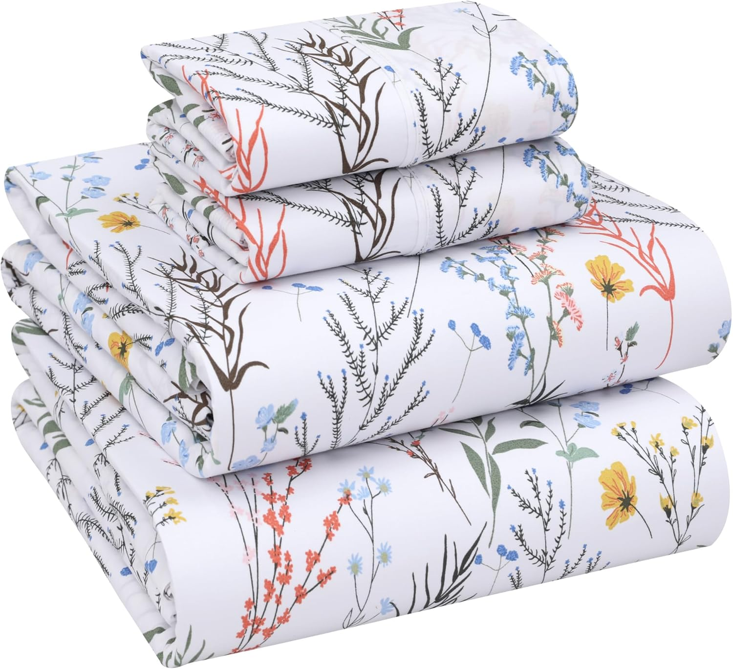 RUVANTI 100% Cotton King Size Sheets Set, 4 Pieces, Soft & Breathable Percale Weave Bedding, Deep Pocket 16", Hotel Standard, Crisp Cool Feel, Durable, Perfect Floral Bed Sheet, Aroma image number 2