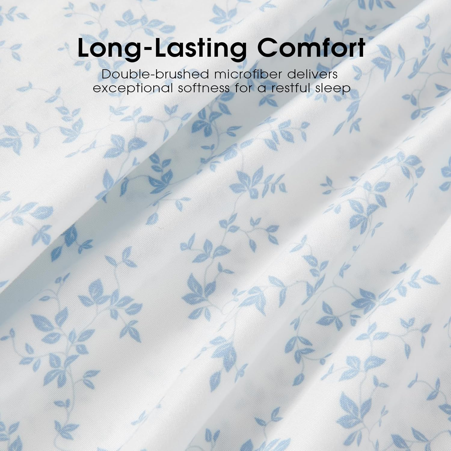 Freshculture Floral Bed Sheets - Ultra Soft Twin Sheets Set - Brushed Microfiber Blue Floral Sheets - Deep Pockets up to 16" - Easy Care - Hotel Luxury 3 Piece Flower Printed Sheets Twin, Lille image number 6