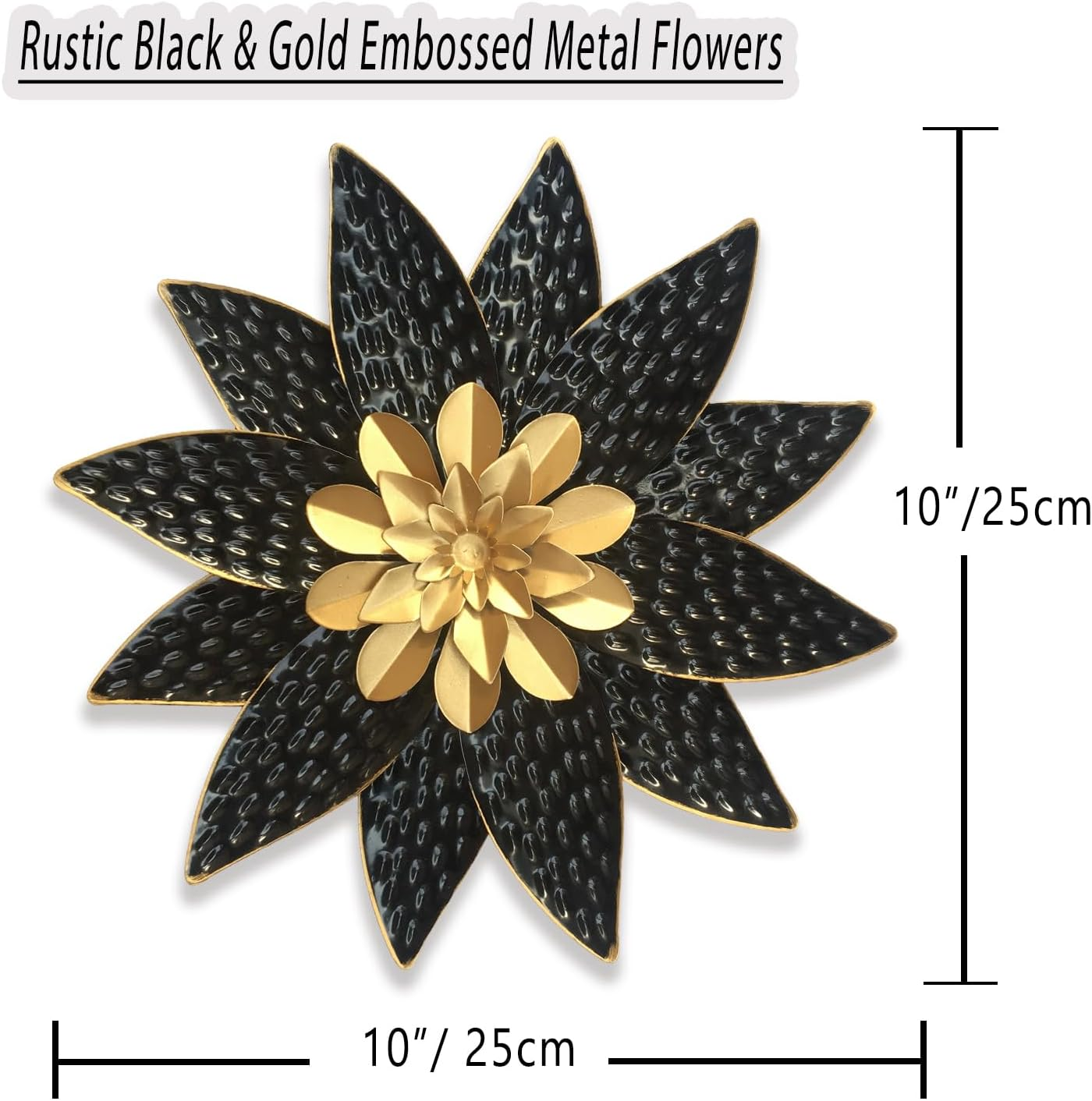 Metal Flower Wall Art Decor,10" Rustic Modern Antique Floral Sculpture, Distressed Iron Wall Hanging Home Decoration Accent Artworks for Indoor Kitchen Bedroom Living Office Outdoor Garden Patio - 38A-Black image number 4