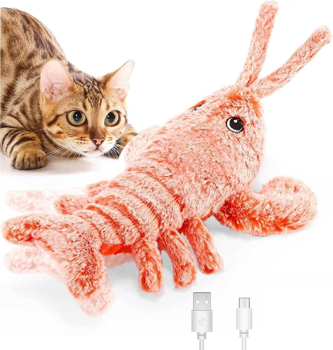 AUTOWT Flapping Lobster Toy for Cats, Soft Cat Chew Kicker Toy, USB Charge Motion Activated Moving Cat Toy, Washable Touch Activated Plush Interactive Cat Exercise Toys image number 6