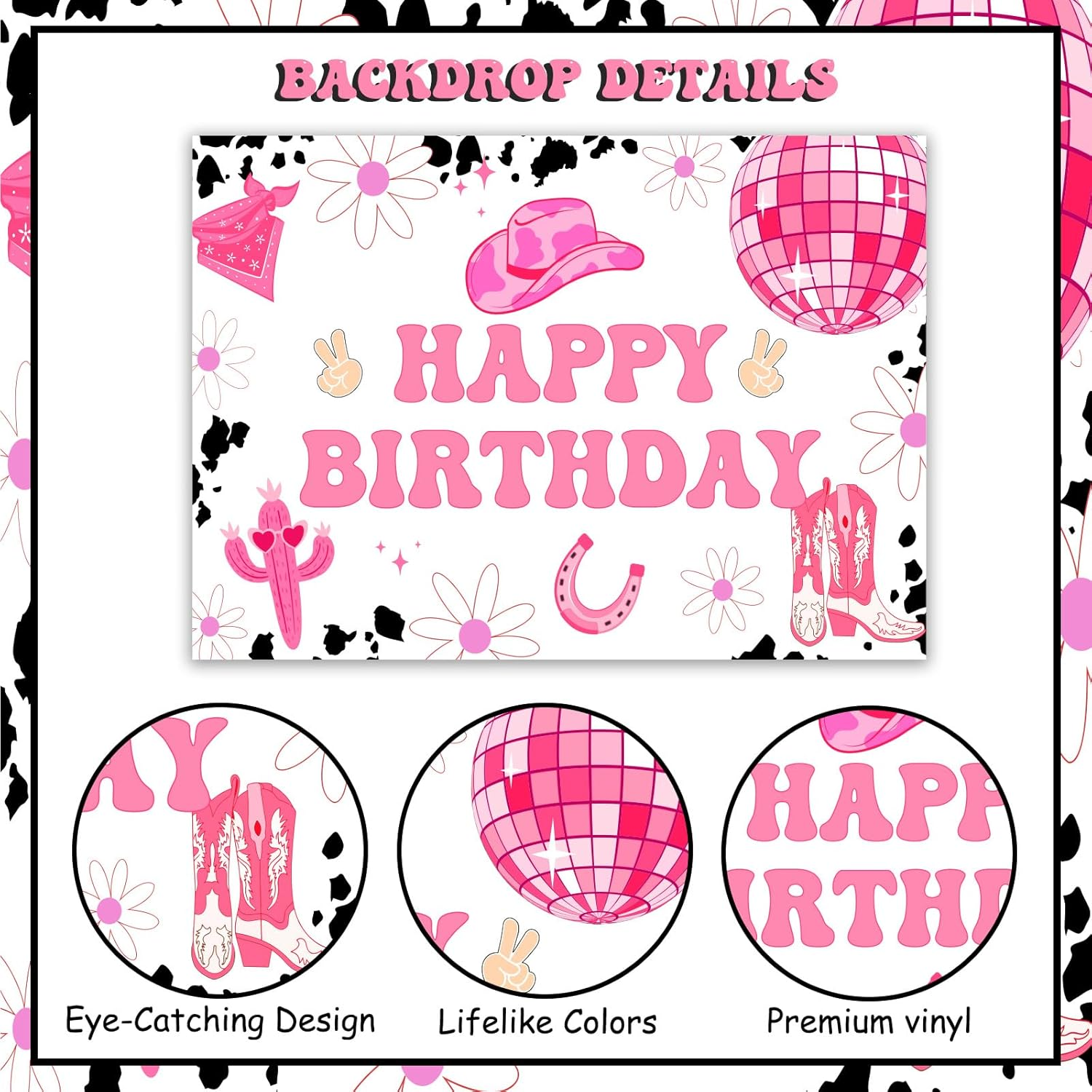 7 * 5Ft Disco Cowgirl Birthday Party Backdrop Decorations Space Cowgirl Birthday Party Decorations Last Disco Western Cowgirl Happy Birthday Backdrop with Groovy Disco Ball Decor for Girl image number 3