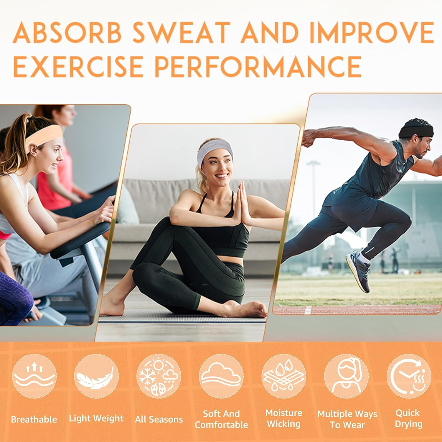 TELAIN Women'S Headbands Thin Lightweight Breathable Soft Elastic Hair Bands for Yoga Fitness Running Multicoloured image number 6