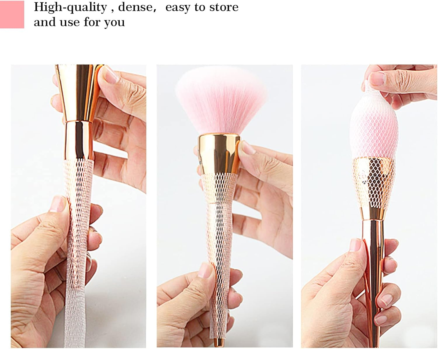 100Pcs Makeup Brush Protector Cosmetic Makeup Brush Pen Guard Expandable Mesh Sleeve Covers Set Storage Small Medium Large Sizes Brushes for Travel (Purple and White) image number 2