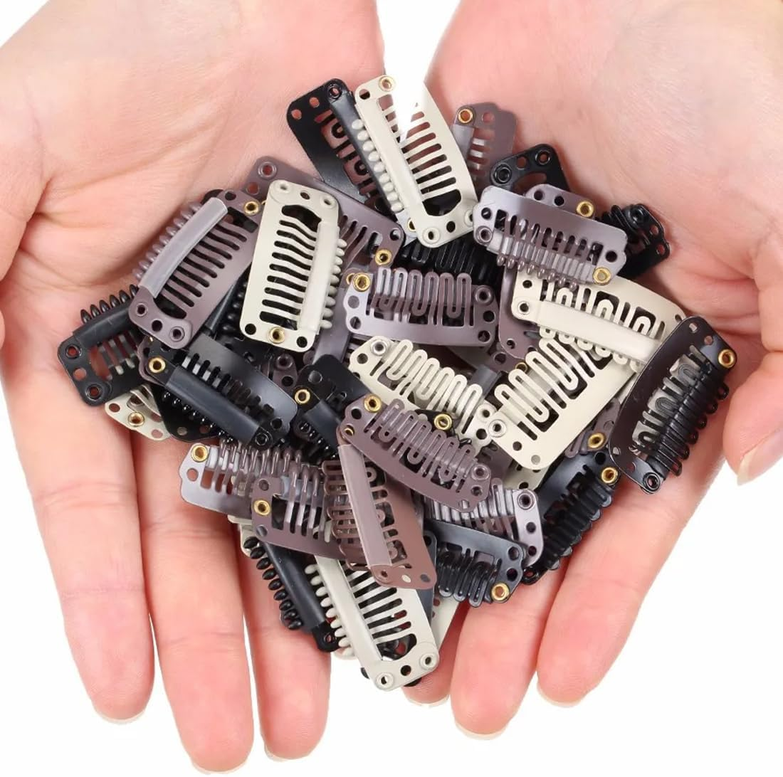 OUDQFCJ Pack of 20 Hair Extensions Clips Black Hair Clips Hair Extensions Clips for Extensions Braided 6 Teeth U Shape Metal Silicone Wig Hair Extension Clip for Women Wigs