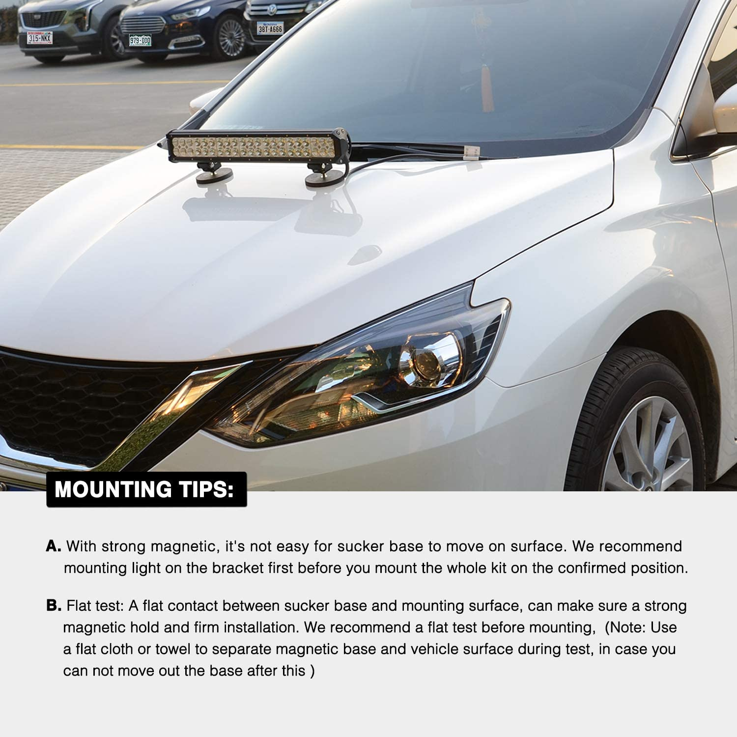 Nilight 2PCS Magnetic Base LED Light Bar Mounting Brackets, Powerful Sucker Holder for Bottom-Mounted Offroad LED Work Light Mounting on Hood - 2Pcs Strong Magnetic Base image number 2