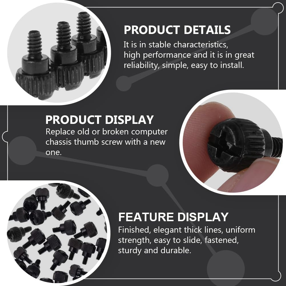 Jojofuny 100Pcs Computer Case Screws - 6-32 Thread M3.5 PC Case Screws for Desktop Computer, Black image number 3