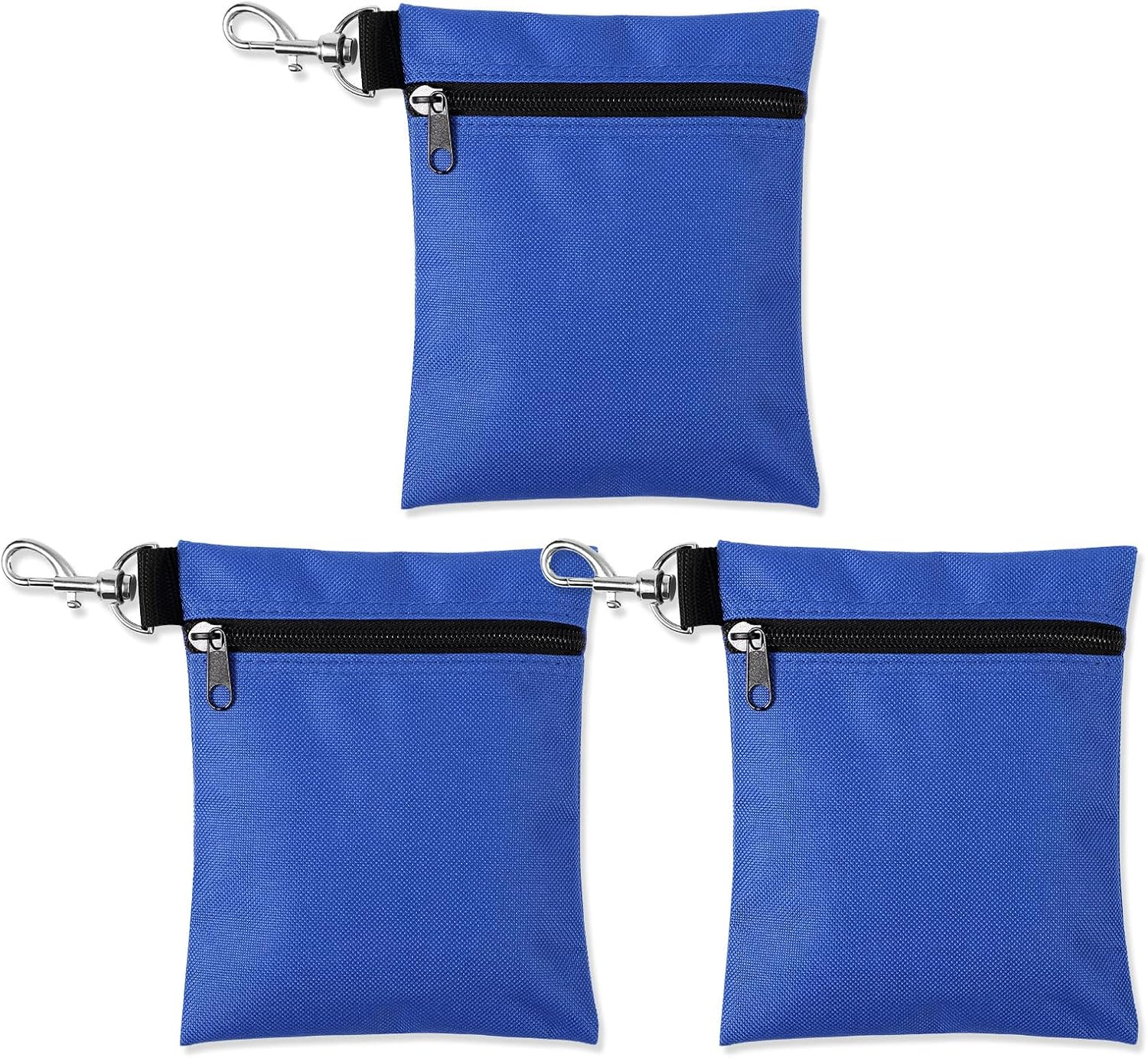 NQEUEPN 3Pcs Golf Tee Bags, 6.69X5.51In Portable Golf Ball Pouch Zipper Golf Accessory Bag with Metal Lobster Claw Clip Golf Ball Storage Bag for Valuables & Golf Accessories(Blue)