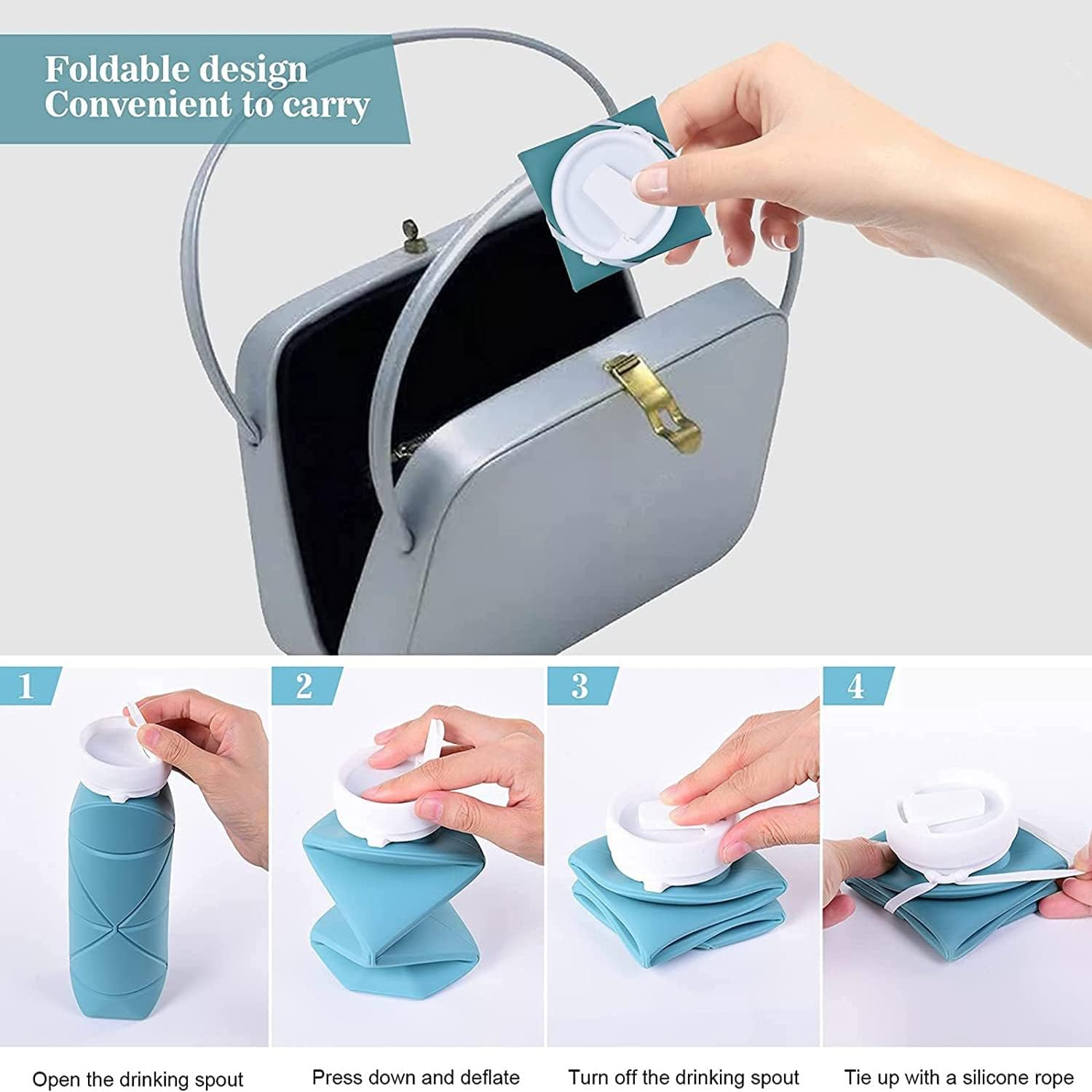 Collapsible Water Bottle Leakproof Valve BPA Free Silicone Foldable Water Bottle for Gym Camping Sports Lightweight Travel Bottle (Dark Green) - Pink image number 7