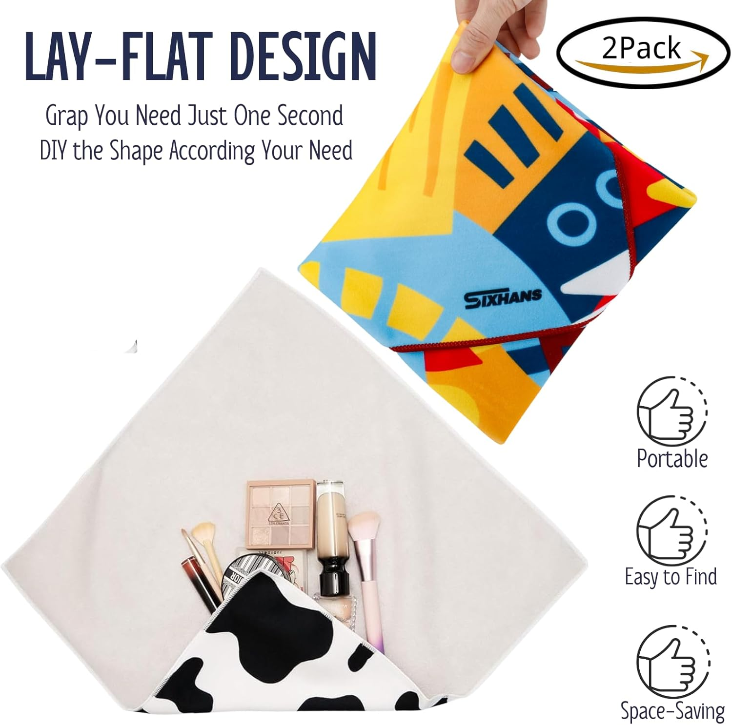 2Pack Self-Adhesive Magic Cloth Makeup Bag Lay Flat Travel Organizer-Portable Cosmetic Pouch for Beauty Essential,Camera Wrap,Laptop Protective Cover Multi-Purpose for Women&Girl Large Size19.7"X19.7&rdquo;