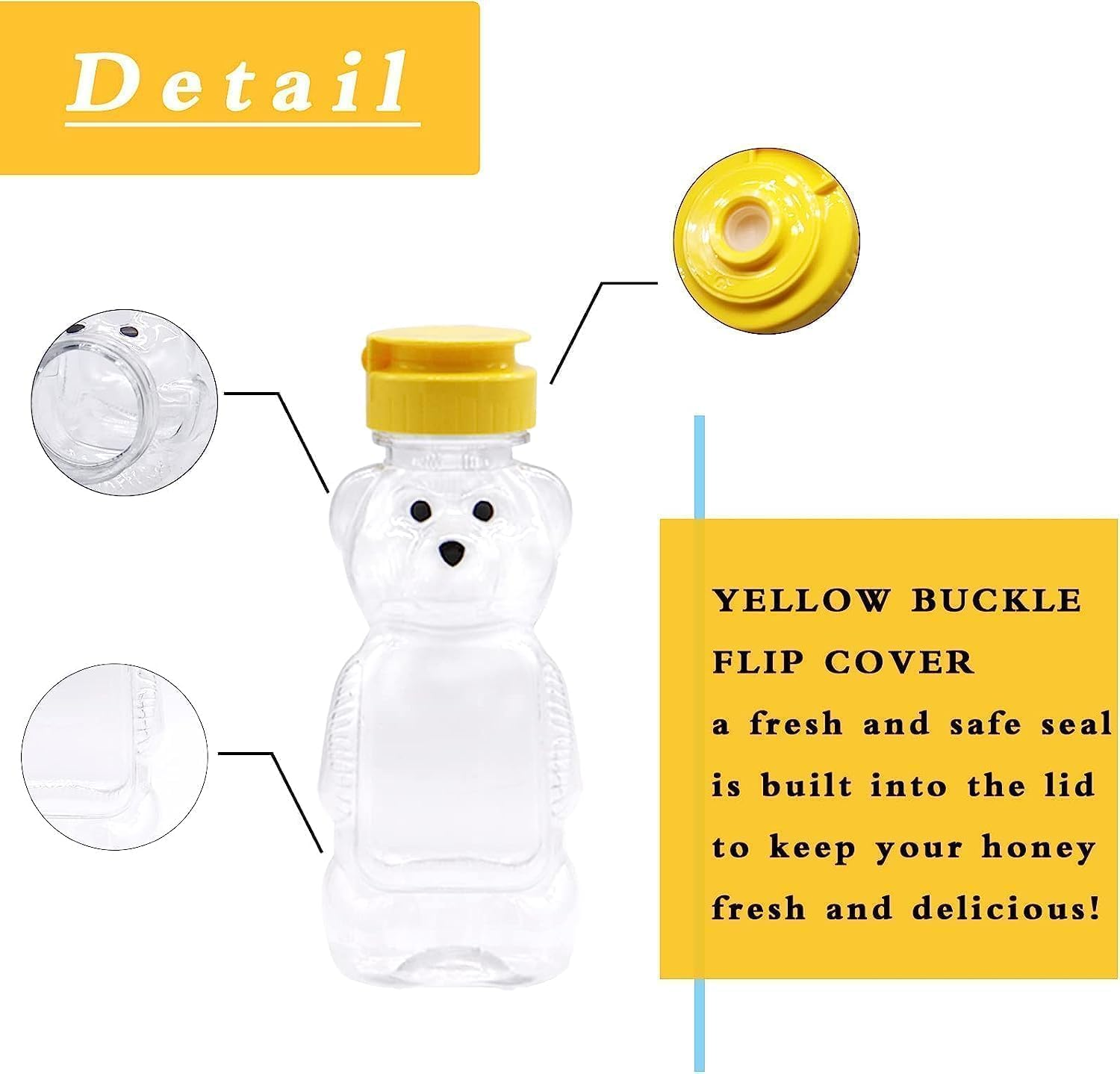 2 Pcs 8 Oz Plastic Bear Honey Bottle Jars, Empty Honey Squeeze Bottle with Flip-Top Lid for Storing and Dispensing, Yellow Flap Caps for Storing and Dispensing Garlic Presses image number 4