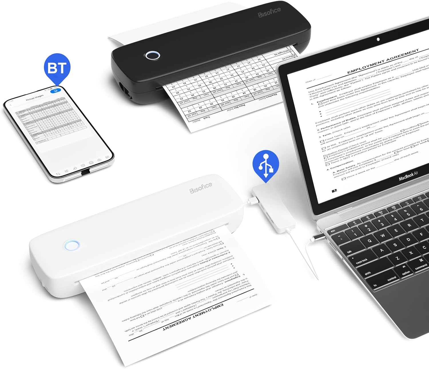 Mingzhe A4 Portable Thermal Transfer Printer Wireless&Usb Connect Connect with Mobile Computer 56Mm/77Mm/107Mm/210Mm/216Mm(2In/3In/4In/8In/8.5In) US Letter for Office School Comes with 1Pc Thermal image number 4