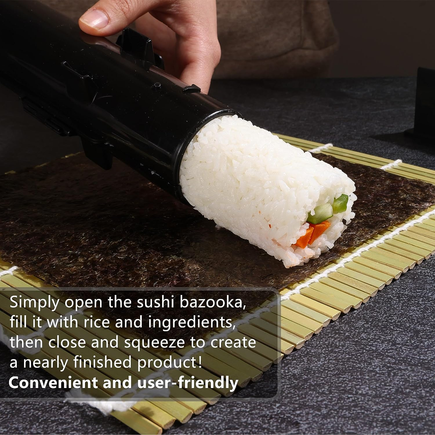 FUNGYAND Sushi Making Kit, All in One Sushi Bazooka Maker with Bamboo Mats, Bamboo Chopsticks, Avocado Slicer, Paddle, Spreader, Sushi Knife, Chopsticks Holder, Cotton Bag, DIY Sushi Roller Machine image number 6