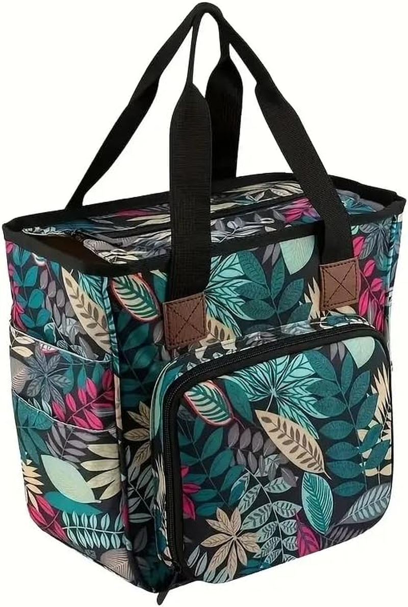 Knitting Bag Yarn Storage Organizer, Portable Knitting Tote Basket Yarn Bags for Crochet Hooks, Crocheting Kit, Knitting Needles, Yarn Balls, Project & Sewing Supplies (Navy)