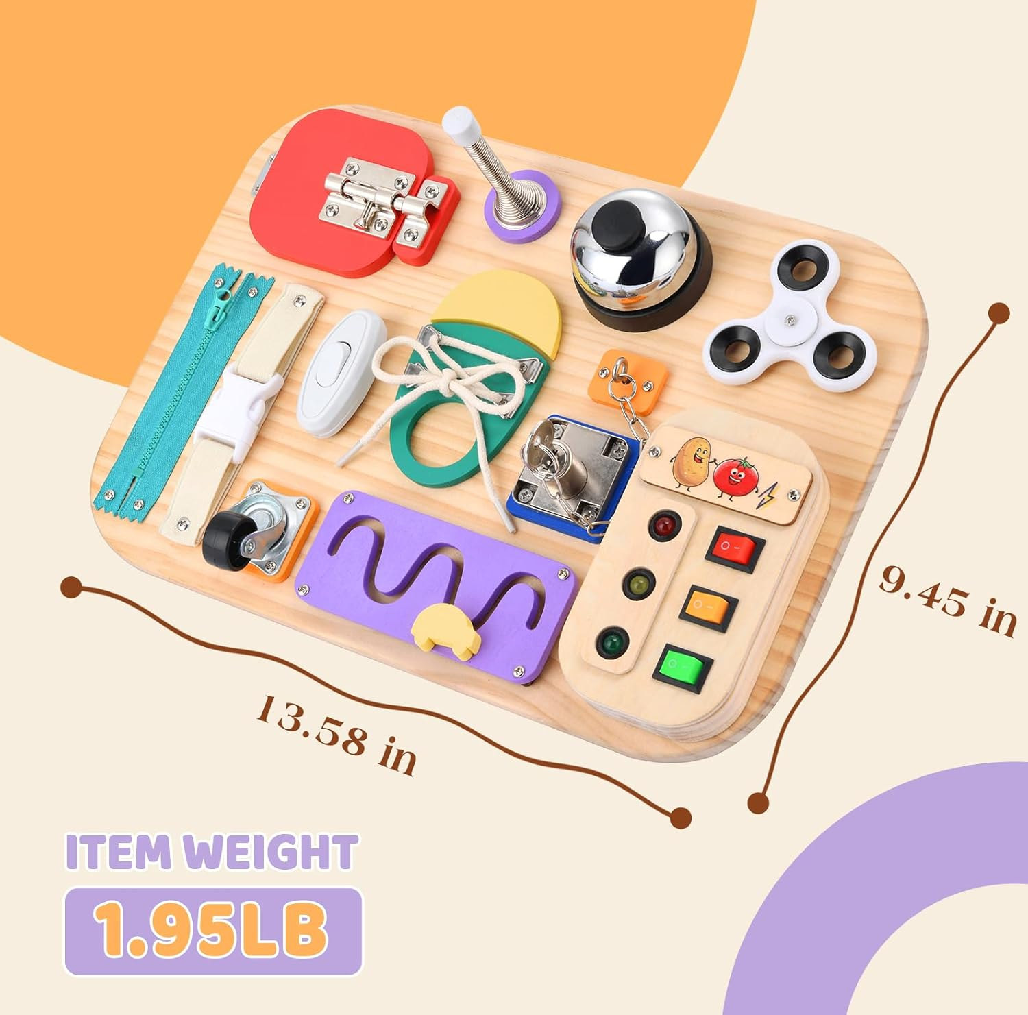 Potatomato Montessori Sensory Board &ndash; Fine Motor Skill Development Toy for Toddlers &ndash; Wooden Busy Activity Board for Boys & Girls &ndash; Early Learning & Birthday Gift Idea image number 3