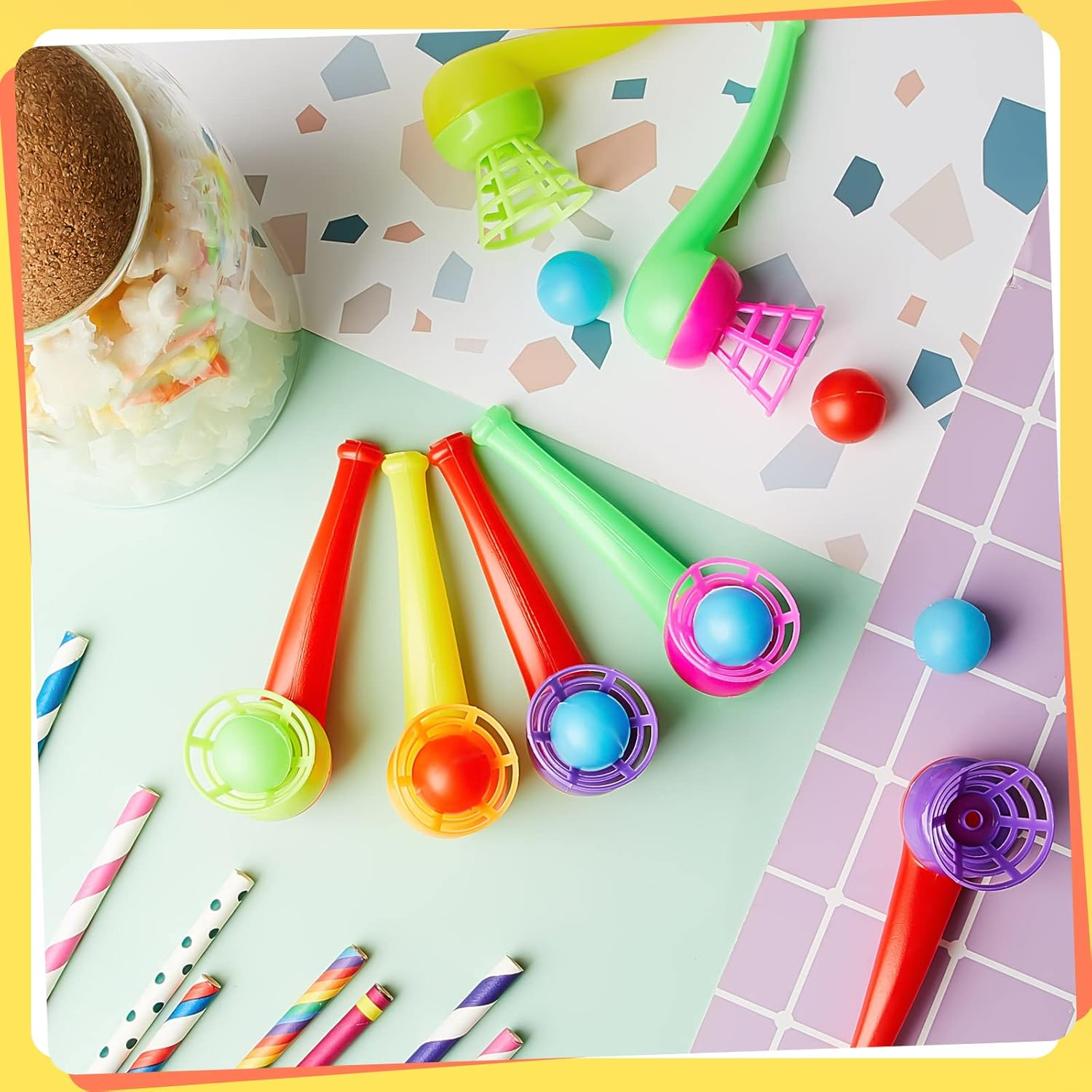 Liliful 50 Pieces Ball Blowing Toy Floating Blow Pipe Balls Stress Reliever Floating Ball Toy for Birthday Party Balance Game Favors Gift Bag Stuffers Random Color image number 6