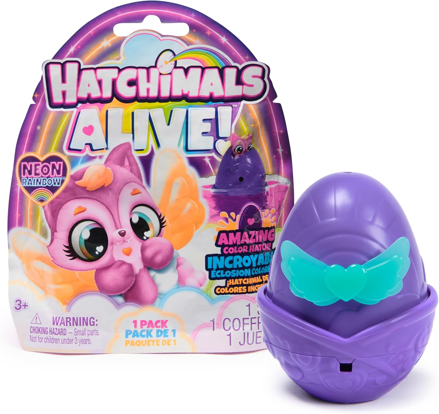 Hatchimals Alive, Neon Rainbow 1-Pack Blind Box Surprise Toy (Styles May Vary), Color Reveal Egg, Kids Toys for Girls & Boys Ages 3 and Up