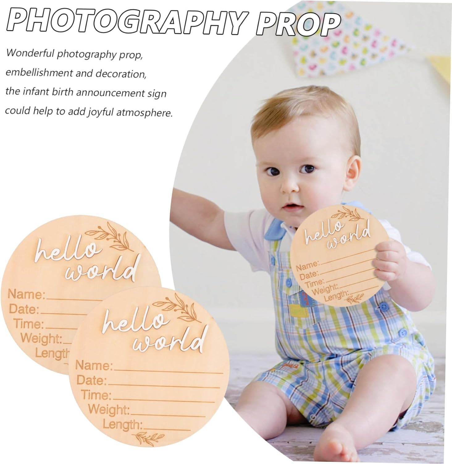 2Pcs Name Announcement Sign Newborn Keepsake Plaque for Nursery Decor for Birth Announcements Photography Polished Natural Design image number 1