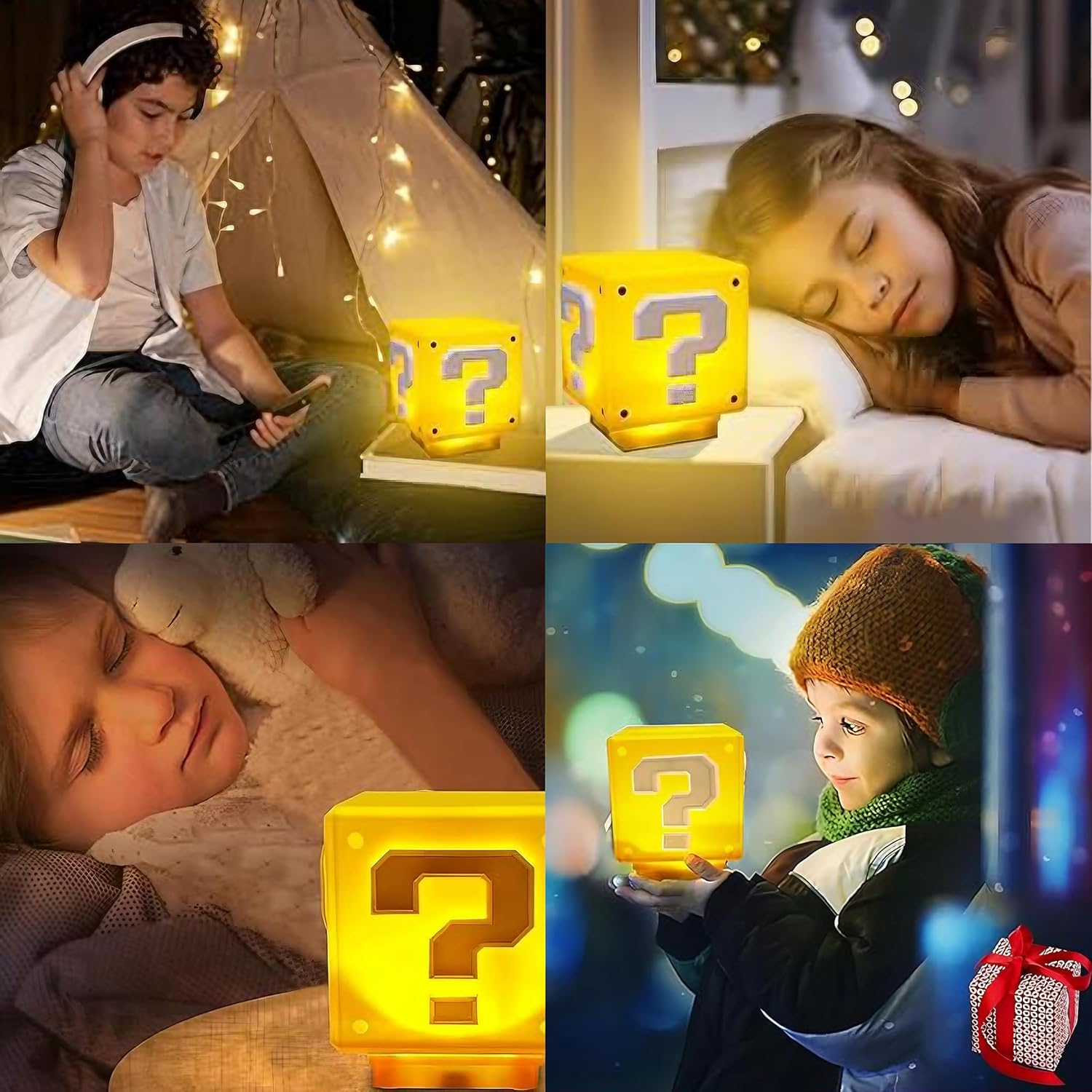 WYFVITDY Super Bros Night Light for Kids Question Square Led Light Mario Lamp USB Desktop Lamp Bedroom Lights Night Lamp Block Brick Gifts image number 4