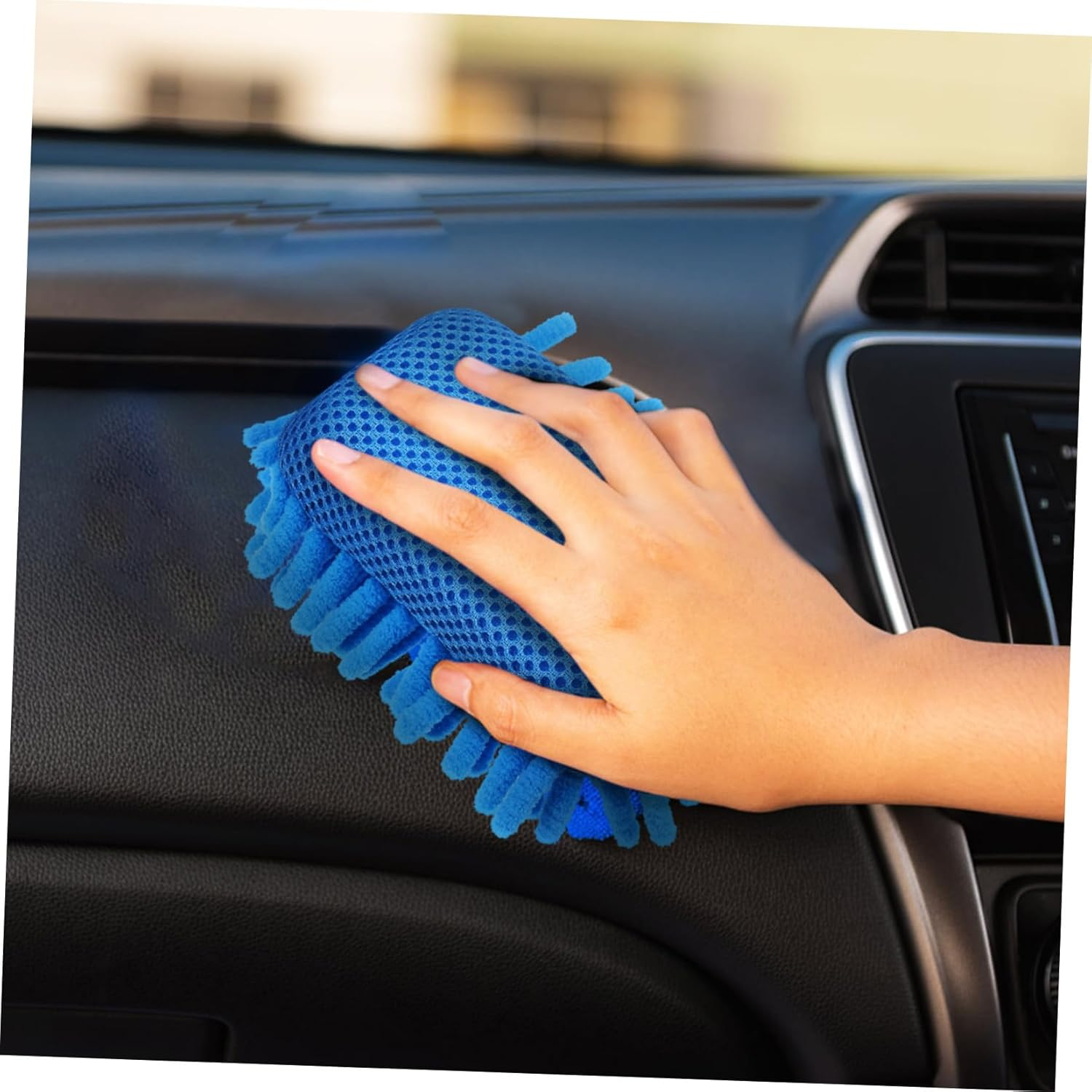 WOFASHPURET 4Pcs Chenille Car Washing Sponge with Wax Applicator Pads Soft Detailing Sponges for Vehicle Cleaning and Interior Care Multi-Purpose Auto Wash Kit for Home and Office Use