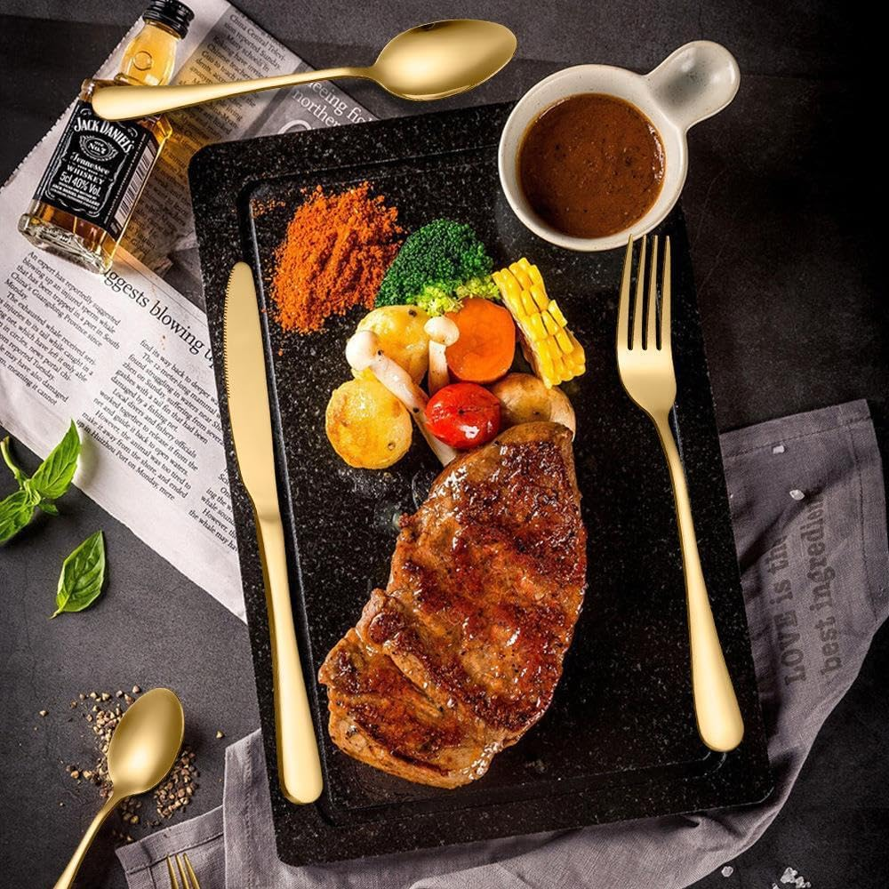 Flexiecom Elitegold 24-Piece Cutlery Set &ndash; Premium Stainless Steel Golden Silverware for 6, Luxurious Flatware Set with Knife, Fork, Spoon, Dessert Spoon &ndash; Modern Dining Essentials for Elegant Homes image number 3