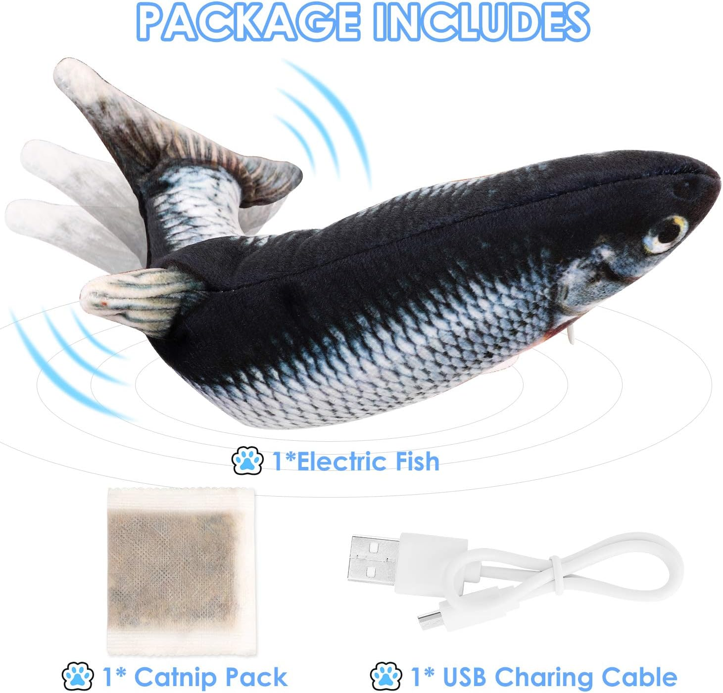 Ruolan Tiny Tuna Cat Toy, Electric Floppy Fish Catnip Kicker, Moving Realistic Plush Simulation Wagging Toy, Motion Kitten Toy, USB Charged (1PCS, Blue) image number 1