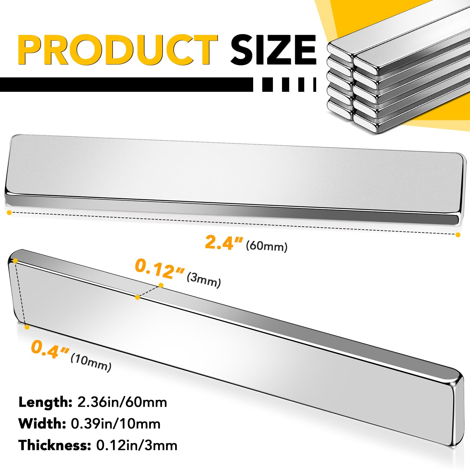 DIYMAG Strong Neodymium Bar Magnets with Double-Sided Adhesive, Rare Earth Neodymium Magnet - 60 X 10 X 3 Mm, Pack of 6 image number 2