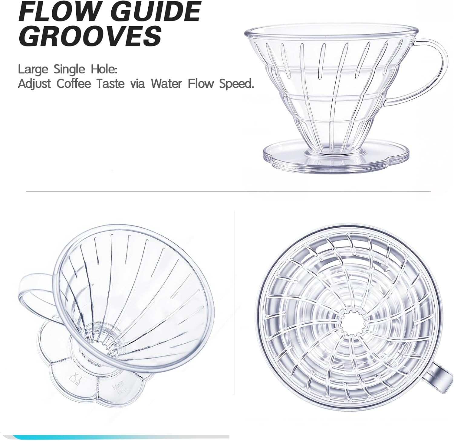 Direct V60 Coffee Dripper Size 02, 1-4 Cups, Clear, High Temperature Resistant Plastic Pour over Coffee Maker Coffee Filter Cup with Base, Slow Brewing Accessories for Home, Cafe, Travel image number 2