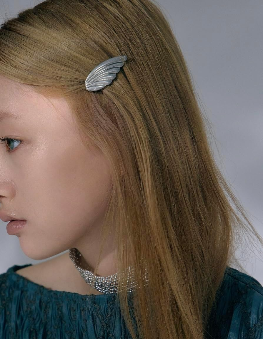 2Pcs Angel Wing Hair Clips, Silver Metal Feather Hair Pin Vintage Distressed Metal Hair Clips Hair Accessories for Women image number 2