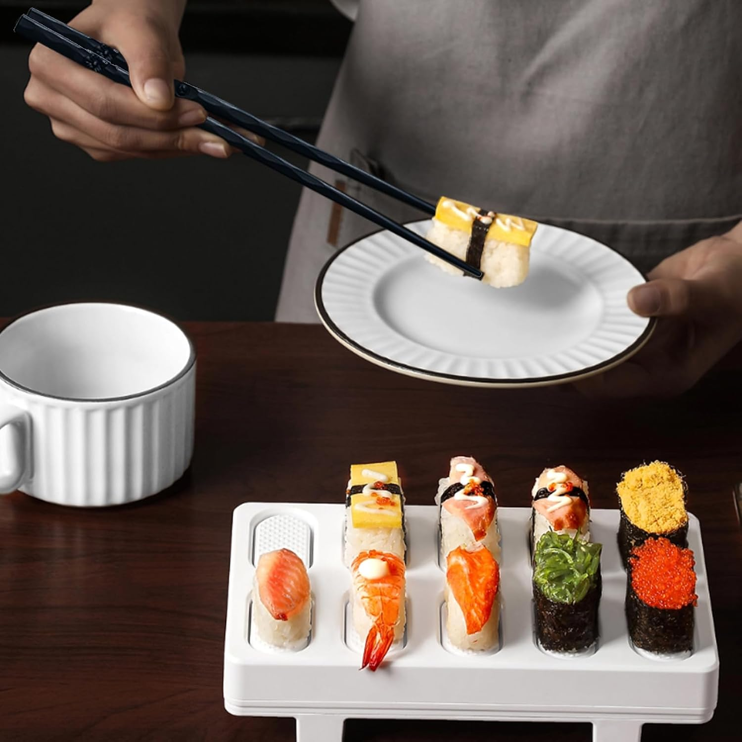 Tiokin 5 Pair of Fiberglass Reusable Chopsticks Lightweight Non-Slip Chopstick ,Japanese Style Chop Sticks Set ,Healthy and Durable Dishwasher Safe(Black) image number 2