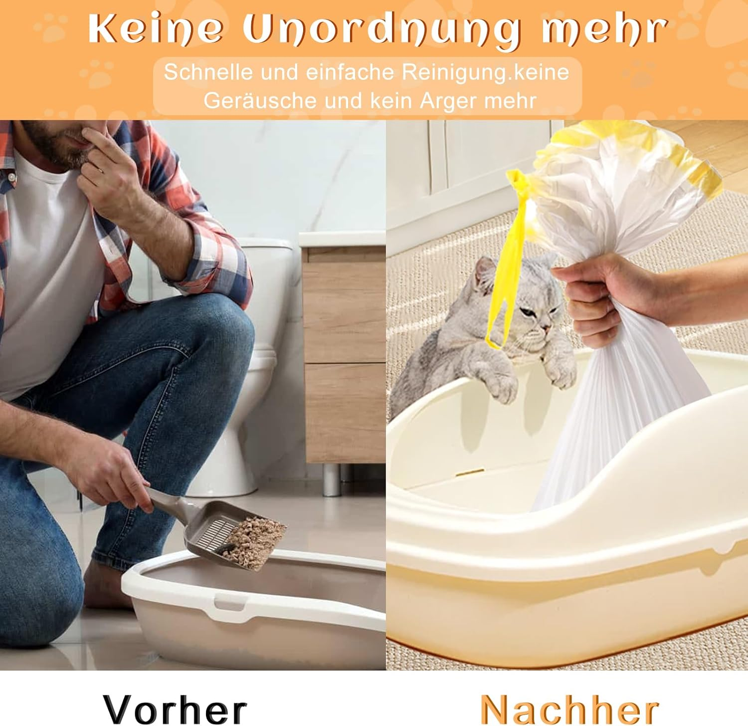 Cat Litter Tray Bags with Drawstrings, 3 Rolls X 60 Pieces Cat Litter Bag Bin Bags with Carry Handle, Durable Tear-Resistant Cat Litter Bag, Self-Cleaning Cat Litter Box Bin Liners, 58 X 35 Cm image number 6