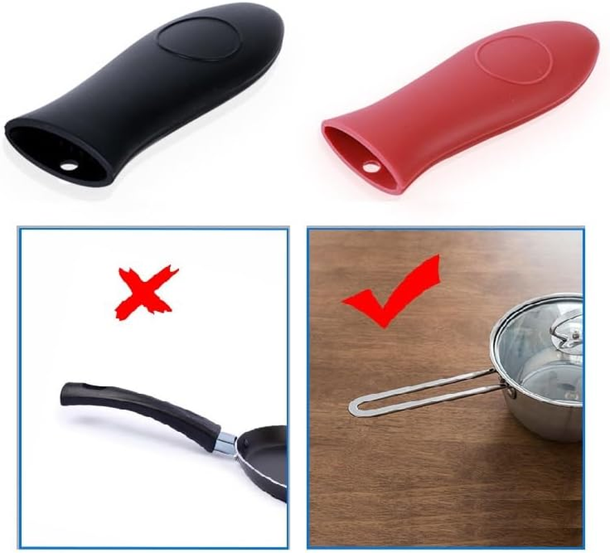 2Pcs Non-Slip Pot Holder Sleeve (Black) R Silicone Heat-Insulating Handle Holder Pot Holders Cover Rubber Hot Resistant Non Slip Pot Holder Sleeves for Cast Iron Skillets Metal Frying Pans image number 4