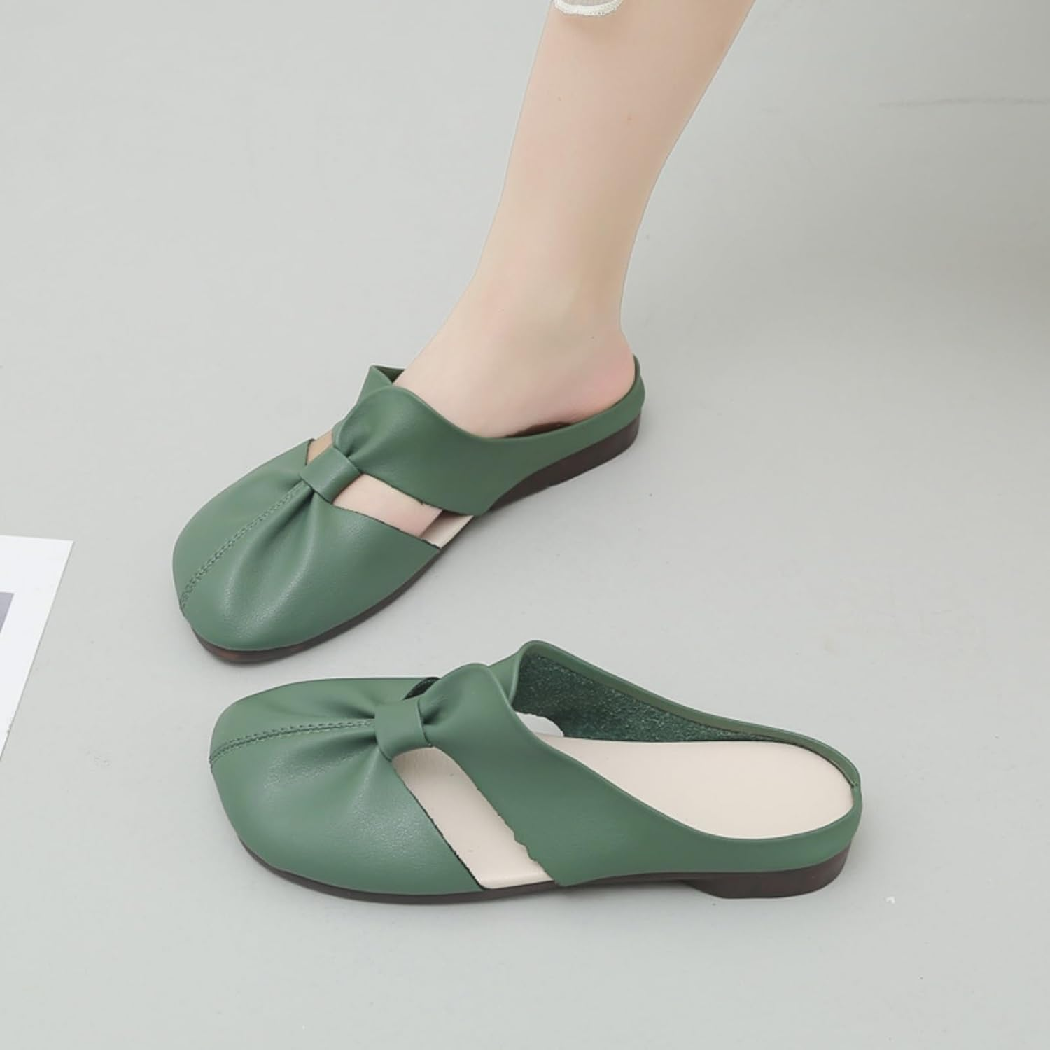 2025 Cut Out Design Flat Mules for Women,Women'S Soft Sole Knot Mules,Lightweight round Toe Backless Non-Slip Sandals (White,10) image number 5