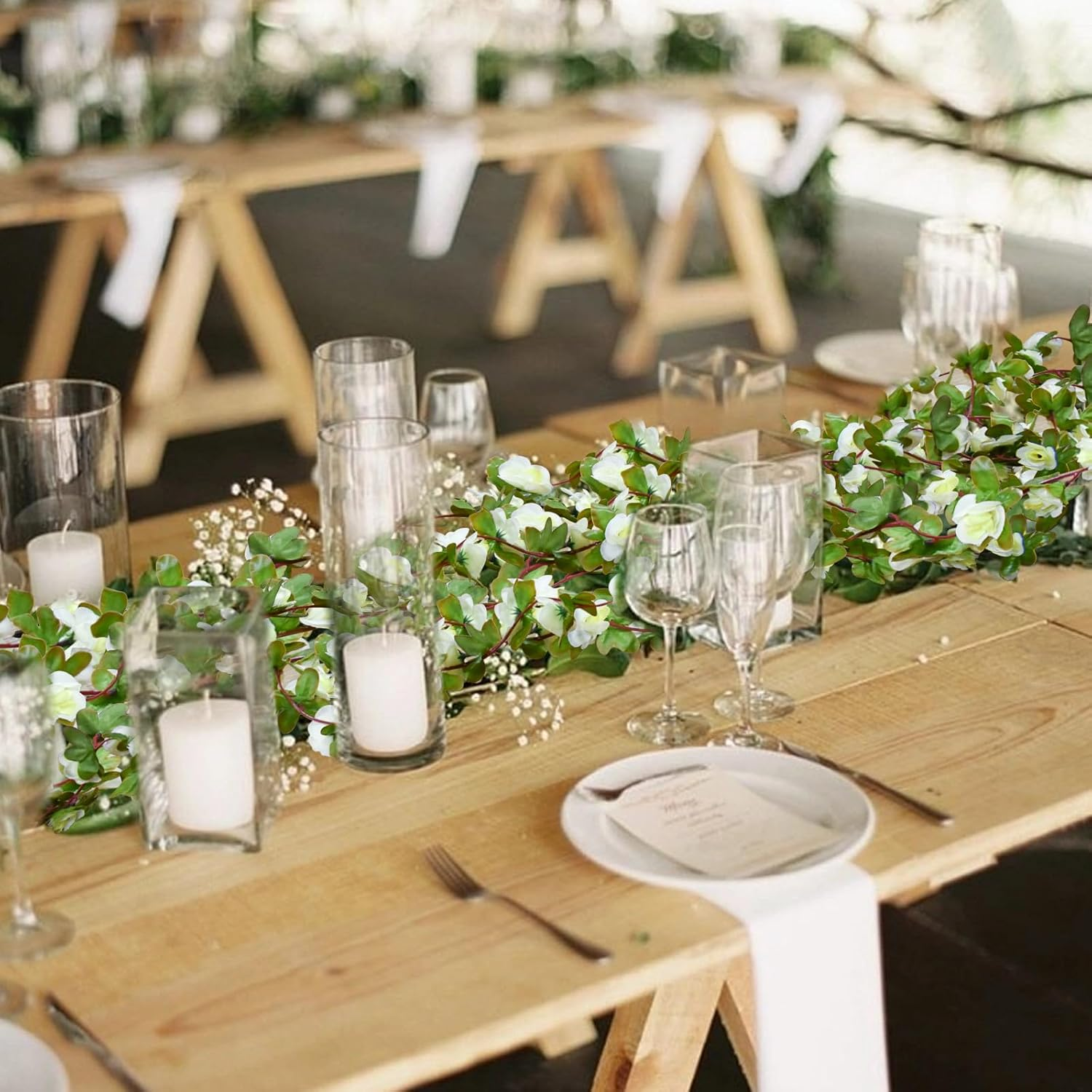 Bacucine 6PCS Artificial Flowers Garland Fake Peony Vines Hanging Silk Floral Vine for Bedroom Wedding Home Office Wall Garden Craft Decor (White)