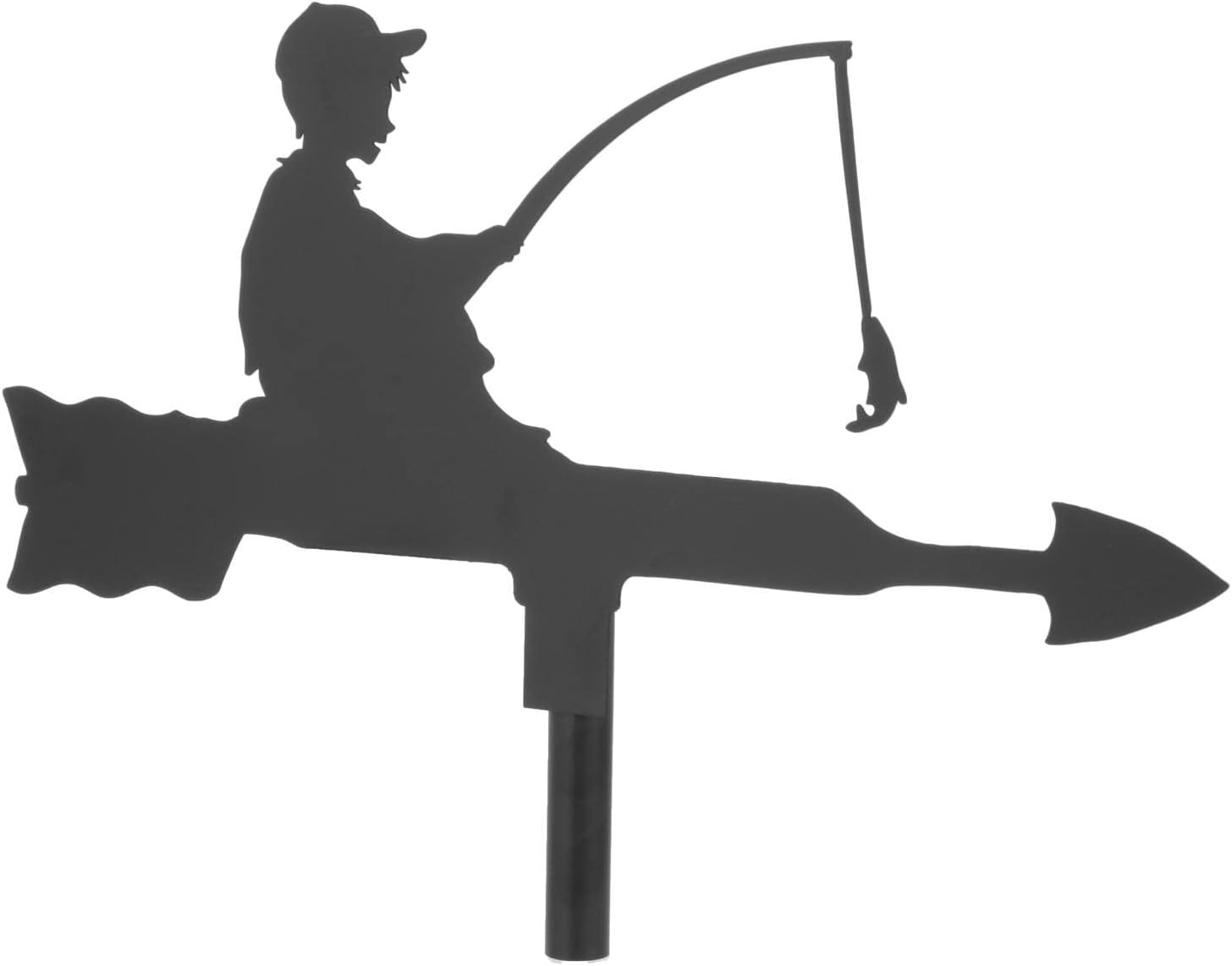 Creative Weathervane Indicator Kit Wind Direction Garden Stake Outdoor Iron Bracket, for Roof, Barn, Measuring Tools Ornament - Fishing Boy image number 3