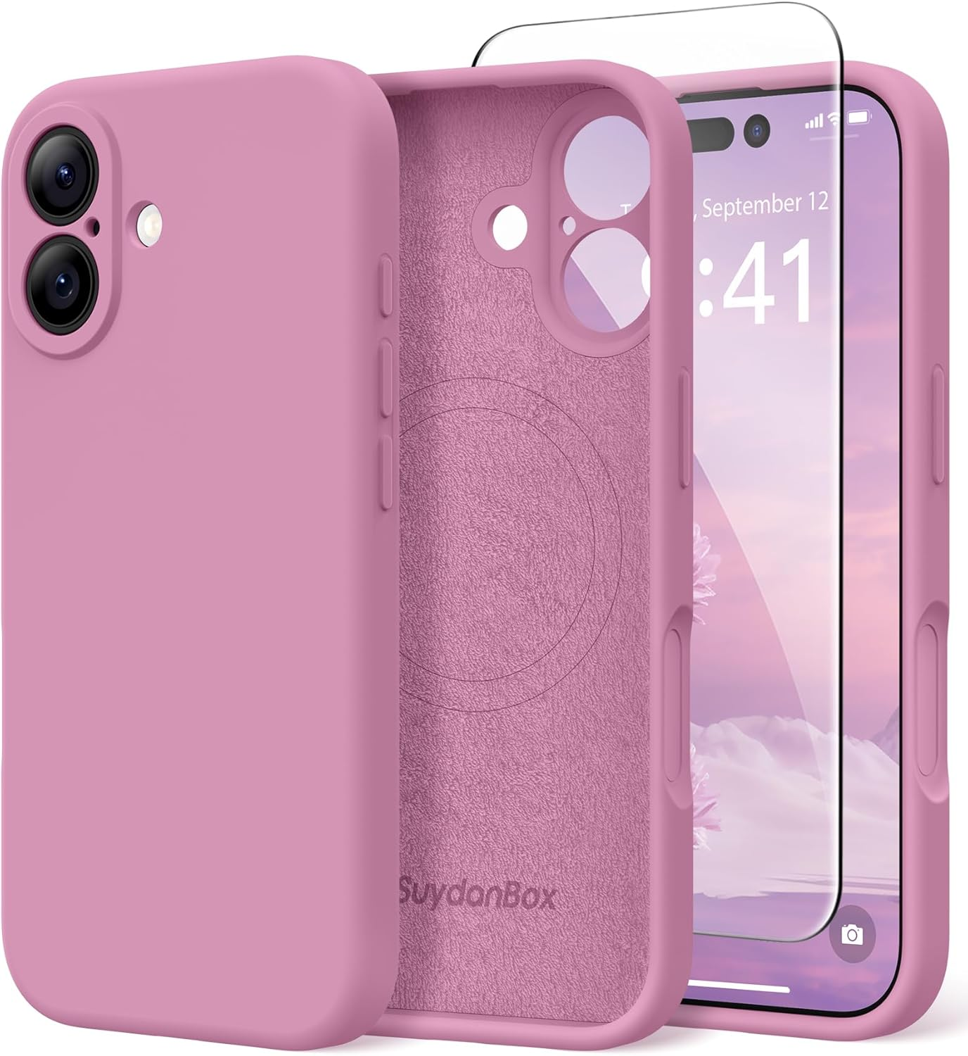 Suydanbox Magnetic for Iphone 17 Case, Compatible with Magsafe, [Full Camera Protection][Screen Protector] Silicone Shockproof Protective Phone Case for Iphone 17 6.3", Stone