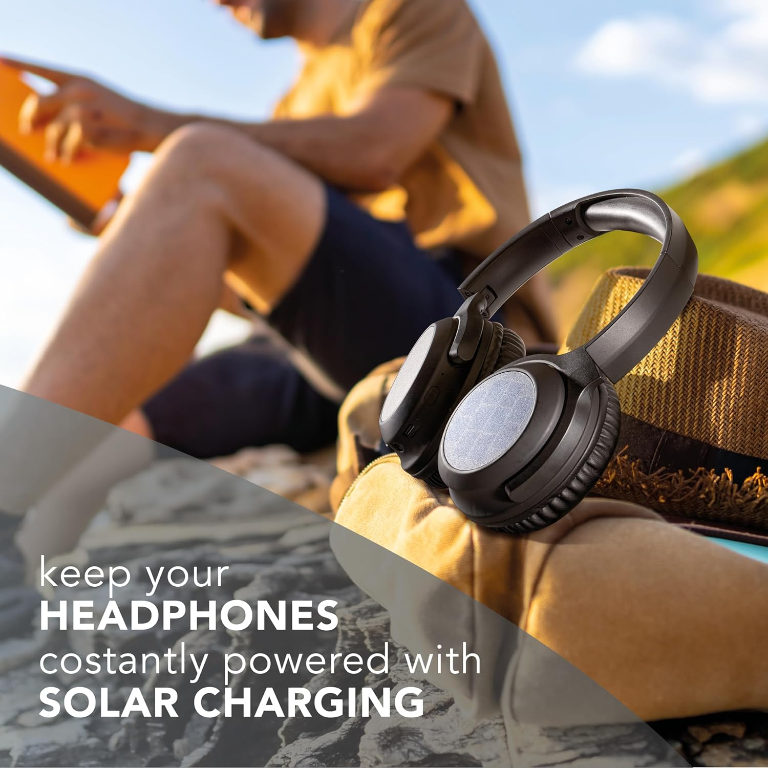 Music Sound - Sunbeat - Wireless Headphones with Solar Panels - 40 Hours Playtime - Adjustable Soft Headband - Dual Charging Mode: USB-C Cable or Solar Panel - Black image number 3
