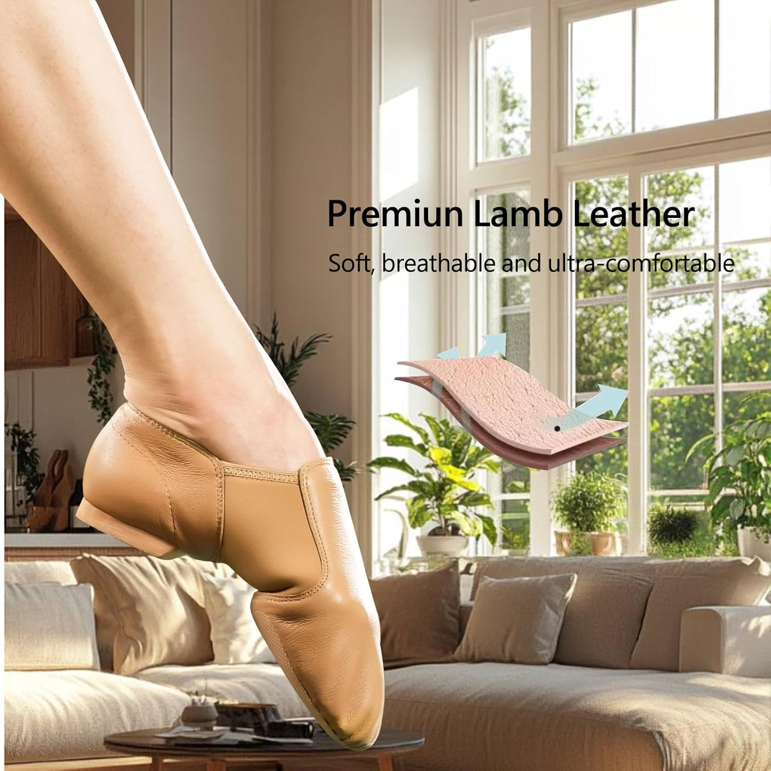 Jazz Shoes for Girls: Leather Dance Shoes for Women - Slip-On Dancing Shoe for Unisex Adult and Boys image number 5