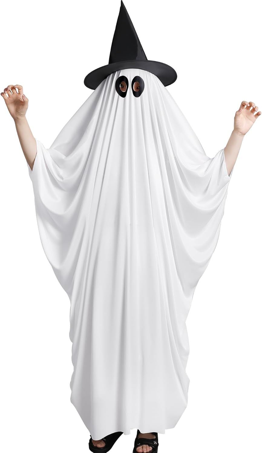 Halloween Ghost Costume Kit- Fancy Dress Cosplay Ghost Costume- Halloween Cape Top White Ghost Ornament image number 5